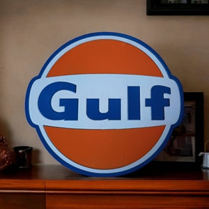Vintage reproduction of Gulf advertising sign from the 50s/60s, local pub furniture plaque
