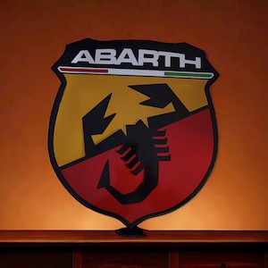 Handcrafted reproduction of the ABARTH emblem in wood, Abarth logo, Abarth shield, Abarth plate, Abarth frame