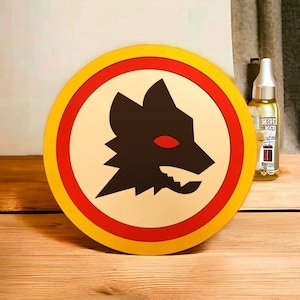 Reproduction of Roma wooden logo, Roma 3D logo, Roma shield, Roma crest, Roma plate, Roma team, Serie A, Roma picture