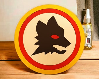 Roma wooden logo reproduction, Roma 3D logo, Roma shield, Roma crest, Roma license plate, Roma team, Serie A, Roma painting