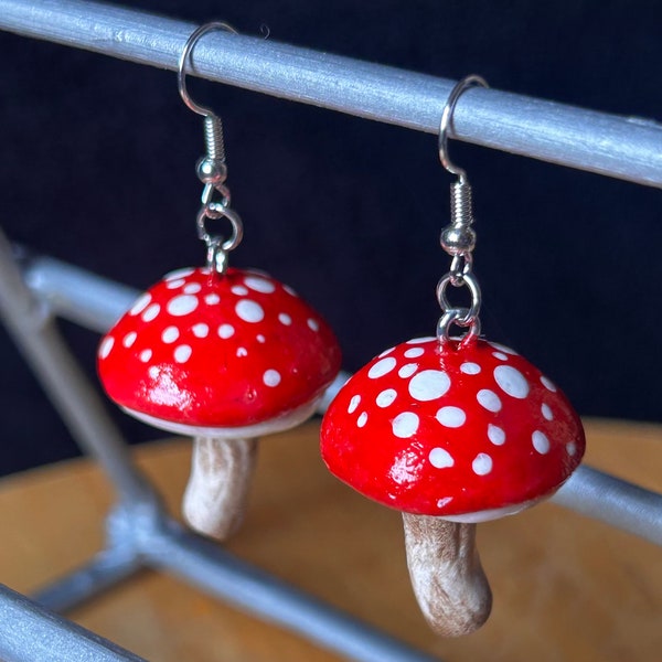 JUMBO Red Toadstool Mushroom Statement Earrings