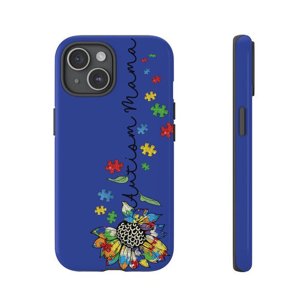 Autism Mama Flower Phone Case | Autism Awareness Phone Cover | Puzzle Pieces iPhone Case |Google Pixel | Samsung Galaxy | Glossy Tough Case