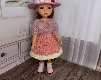Paola Reina Outfit / Doll Clothes for Paola Reina 32 cm (12.6'') - Knit Dress and Sun Hat Set - Elegant Handmade Outfit
