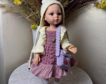 Paola Reina Outfit / Handmade Rabbit Hat and Knitted Dress Set for Paola Reina Doll 32 cm (12.6'')