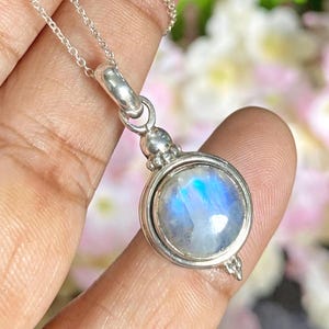 Natural Blue Fire Moonstone Pendant, Blue Cabochon Pendant, Charm Pendant 100% Natural Moonstone, Solid 925 Silver Pendant Woman Pendant