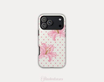 PINK POLKA LILYS iPhone Case