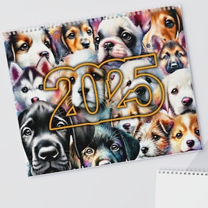 Puppy Dog 2025 Wall Calendar, 2025 Calendar, Watercolor Dog Illustrations, Dog Lovers Gift, Desktop Puppy Calendar, Dog Desk Calendar 2025