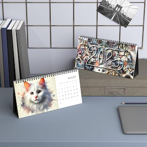 2025 Desk Calendar Desktop Calendar Cats Monthly Desk Calendar Cat Lover Gift, Cat Illustration Planner Cat Themed Calendar 2025 Calendar