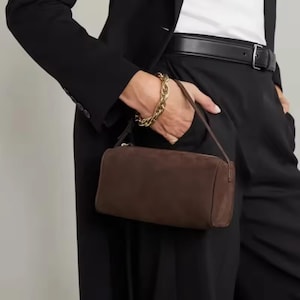 90er Jahre Tasche | Minimalistischer Leder Geldbeutel | Lammfell Handtaschen | Stoffbeutel | Schultertasche | Wildleder Tragetasche |Tasche mit Henkel | Echtleder Tasche