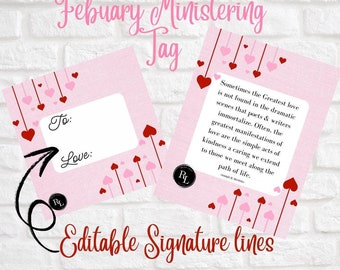 February, Valentines Ministering Heart Tag/Handout, Relief Society, Young Women's, LDS Printables