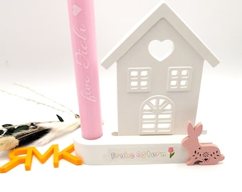 Candle holder base with house, decoration candle holder stick candle insert house Easter