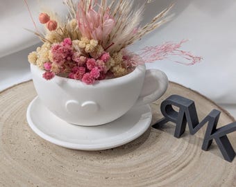 Cup with saucer for dried flowers I Birthday gift I Souvenir I Decoration service I Coffee cup Deco