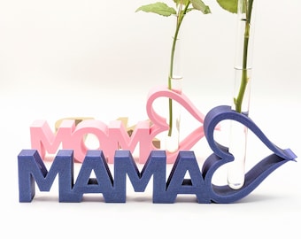 MOM | Herz - MAMA Schriftzug inkl. Herz und Mini-Vase | Muttertagsgeschenk | Geschenk | Deko | Muttertag | zum aufstellen
