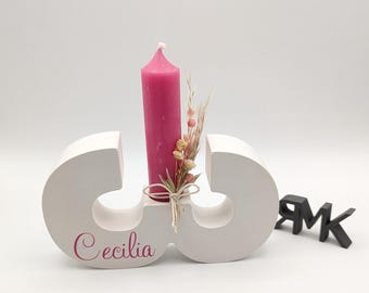 personalized birthday number candle holder including name | birthday candle | number with name | 1 - 10 | 30 | 40 | 50 | candle with dried flower