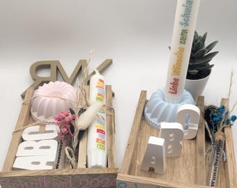 Gift set for schoolchild 2026 | Taper candles incl. candle holder and dried flower + mini wish fulfiller | Gift for starting school | Pedestal