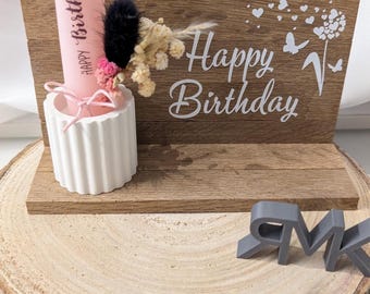 Wooden display gift set I Birthday gifts I Happy Birthday I Dried flowers I Vase I Flowerpot I Wood