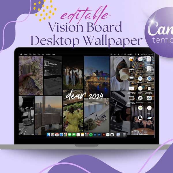 Digital Vision Board, Desktop Wallpaper Fully Editable in Canva, Pinterest Girl Aesthetic, Low Exposure