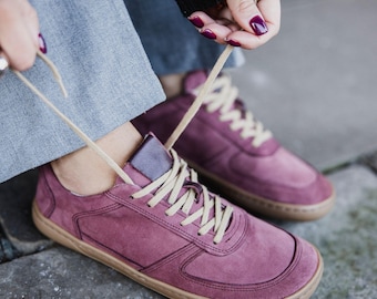 Minimalistische Schuhe | Damen Sneaker | Leder | Handgefertigt | Null Tropfen | Burgunder Farbe