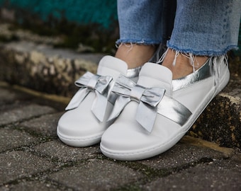 Minimalist Shoes - Wide Toe Box Barefoot Flats - Slip-on, Women - Leather Handmade - Sumer Spring - Sneakers - White
