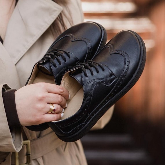 Barefoot Oxford Shoes Women Black Leather | Minimalist Dress Shoes Wide Toe Box Zero Drop | Handmade Leather Shoes | Jenny by Apavo
