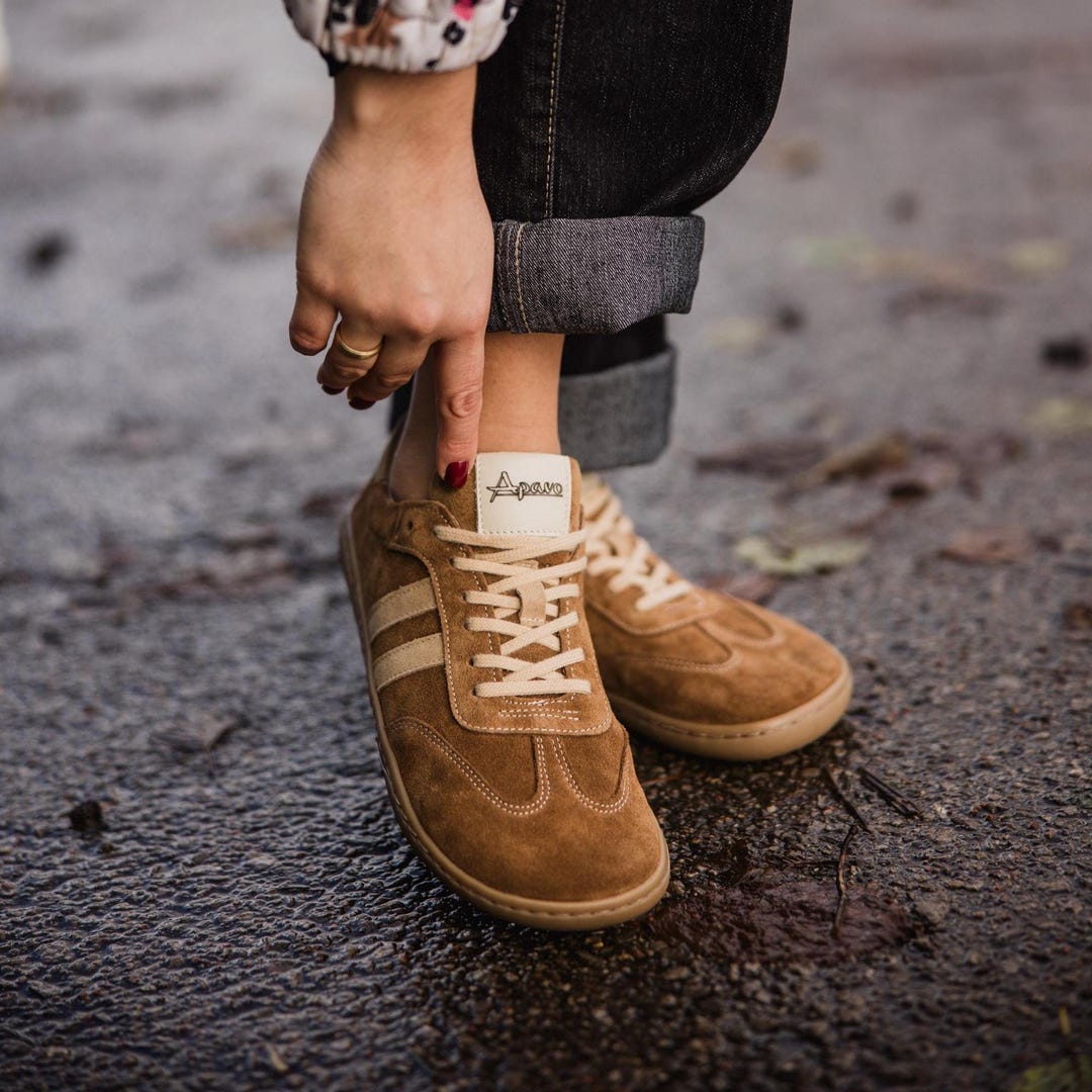 Baskets Pieds Nus Minimalistes Femme - Cuir Bout Large Chaussures Marche Légères Et Confortables