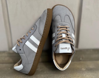 Barefoot Leather Sneakers Women Livia | Gray Nubuck Shoes | Wide Toe Box Minimalist Shoes | Zero Drop Trainers | Handmade Leather Sneakers