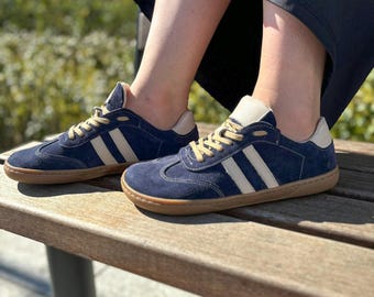 Minimalist Shoes Barefoot | Women's Sneakers | 90's shoes | Leather | Handmade | Zero Drop | Navy blue