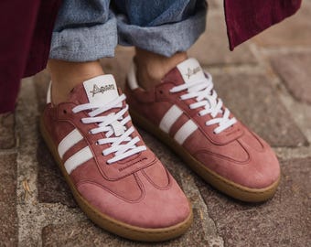 Barefoot Women's Sneakers “Livia” Burgundy & Cream Nubuck | Retro Style Vegan Minimalist Sneakers | Natural Comfort Barefoot Shoes