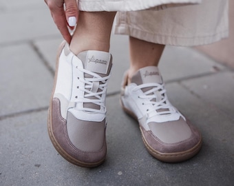 Barefoot Sneakers Women Cappuccino – Minimalist Leather Shoes, Wide Toe Box, Zero Drop Handmade Comfortable Walking
