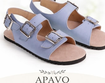 Barefoot Sandals Camile by Apavo – Natural Leather Minimalist Sandals, Beige Velor Insole, Foot Shape Sandals, Handmade Women Sandals