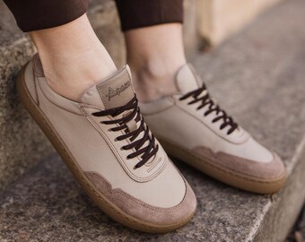 Barefoot Shoes Women Cappuccino Leather – Minimalist Wide Toe Box Shoes – Zero Drop Comfortable Walking Shoes