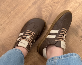 Brown Barefoot Leather Sneakers | Wide Toe Box Shoes | Minimalist Zero Drop Trainers | Handmade Leather Shoes | Comfortable Everyday