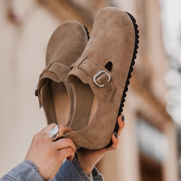 A piedi nudi, colorati appartamenti a piedi nudi con punta larga, sostenibili a piedi nudi, scarpe minimaliste, velour a piedi nudi da donna in pelle fatti a mano primavera estiva