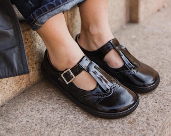 Barefoot Mary Jane Shoes Women | Leather Minimalist Flats | Wide Toe Box Zero Drop | Vintage Inspired | Handmade Barefoot Shoes