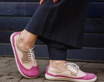 Chaussures Barefoot | Oxford Femme | Chaussures élégantes pour femme d'affaires | Cuir | Fait main | Drop zéro | Oxfords à lacets | Semelle extérieure en caoutchouc | Écossaise