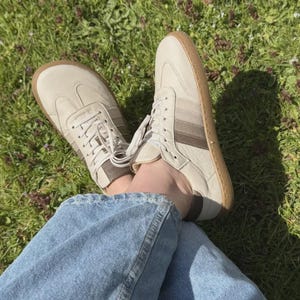 Women's Barefoot Sneakers Livia II – Beige & Brown Natural Leather Shoes | Zero Drop Minimalist Everyday Comfortable Barefoot Footwear