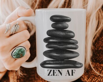 Zen AF Mug with Balancing Stones Design, coffee mug, gift for coffee lover, funny mug, spiritual mug