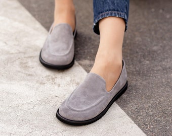 Flat Ballet Barefoot, Zero Drop, Blue Suede Leather Ballerinas, Leather Handmade Shoes