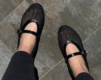 Schwarze Ballerinas, schwarze Ballerinas mit Riemen, Ballerinas für Frauen, Sommerwohnungen, flache Schuhe