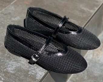 Black Leather Mary Janes: Supportive Flats with Strap