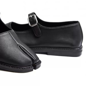 Black Leather Split Toe Mary Tabi Shoes – Genuine Leather Women's Footwear image 14