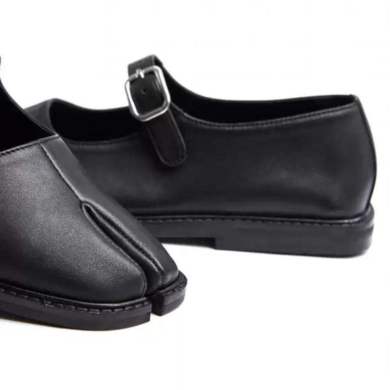 Black Leather Split Toe Mary Tabi Shoes – Genuine Leather Women's Footwear image 14
