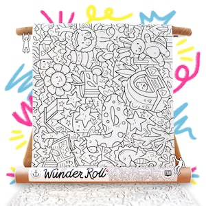 WunderRoll - Rotolo di carta da colorare 3m Premium-Matt | Doodle Art di FRA! | 100+ Doodle unici (Giochi,Animali,Natura) | Made in Italy