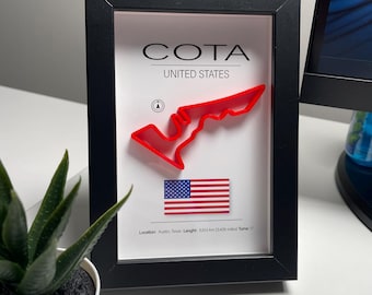 Framed Wall Art Featuring 3D-Printed Formula One Race Tracks - COTA (Circuit of the Americas, Texas, USA)
