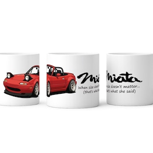 Mazda Miata MX-5 koffiekopje / mok (rood) - cartoon autoontwerp, gepersonaliseerd cadeau