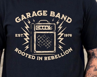 Garage Band Rooted in Rebellion T-Shirt, Vintage Amp Silhouette Shirt, Comfort Colors® Musician Tee, Rockers, Jam Bands, Music Lovers Gift