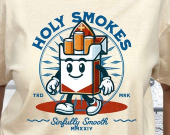 Holy Smokes Sinfully Smooth T-Shirt, Funny Vintage Cigarette Mascot Shirt, Comfort Colors® Tee, Retro Humor Gift, Gen X, Baby Boomers Pope
