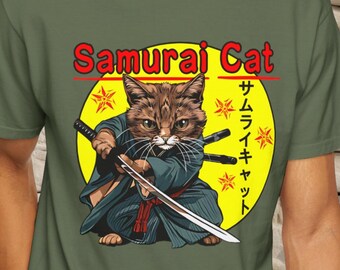 Samurai Cat T-shirt, Ronin Warrior Shirt, Tabby Lover Gift, Funny Cute Feline tshirt, Gift for Him Her, Japanese Fantasy Culture, Cat Lover
