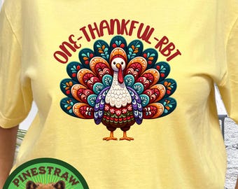 One Thankful RBT T-shirt, Folk Art Thanksgiving Turkey Shirt, Comfort Colors Tee, Fall Holiday Season Appreciation Gift, Behavior Therapist