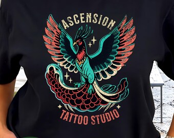 Vintage Tattoo Phoenix Rising T-Shirt, Ascension Tattoo Studio Graphic Tee, Motivational Comfort Colors® Shirt, Inspirational Rebirth Gift